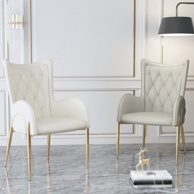 Nordic Metal Dining Room Chair Upholstered Linen Fabric Arm Single Chair for Restaurant