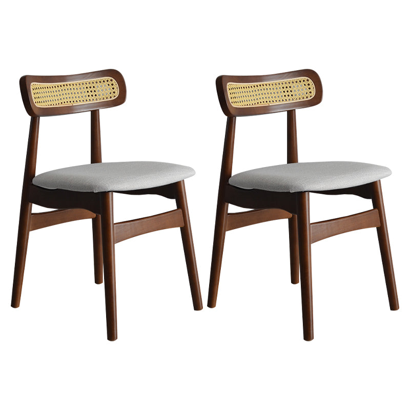 Gestoffeerde armloze eetkamerstoelen rattan zijstoelen met houten benen (set van 2)
