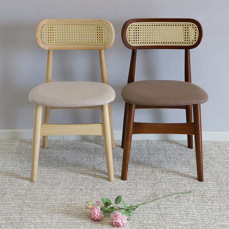 Gestoffeerde armloze eetkamerstoelen rattan zijstoelen met houten benen (set van 2)