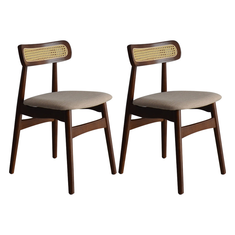 Gestoffeerde armloze eetkamerstoelen rattan zijstoelen met houten benen (set van 2)
