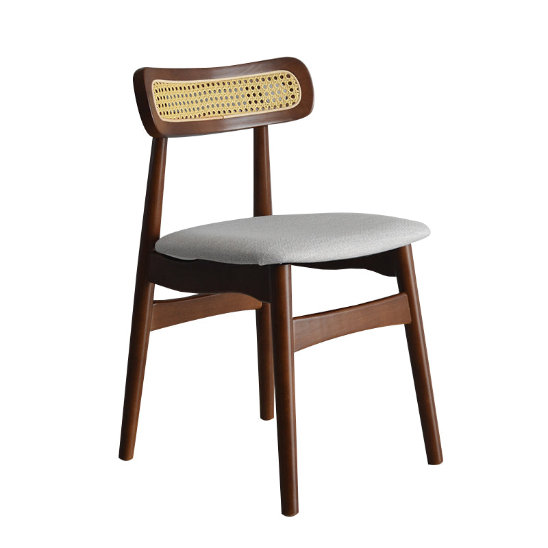 Gestoffeerde armloze eetkamerstoelen rattan zijstoelen met houten benen (set van 2)