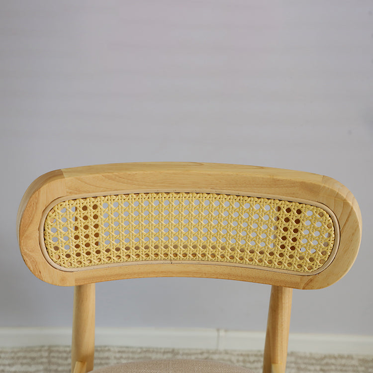 Gestoffeerde armloze eetkamerstoelen rattan zijstoelen met houten benen (set van 2)