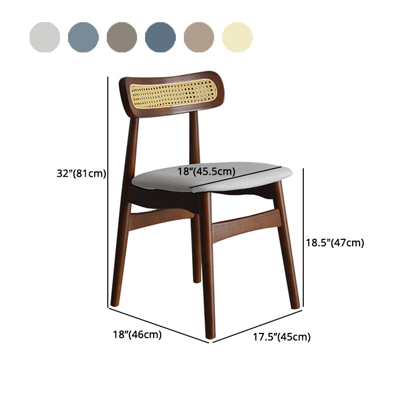 Gestoffeerde armloze eetkamerstoelen rattan zijstoelen met houten benen (set van 2)