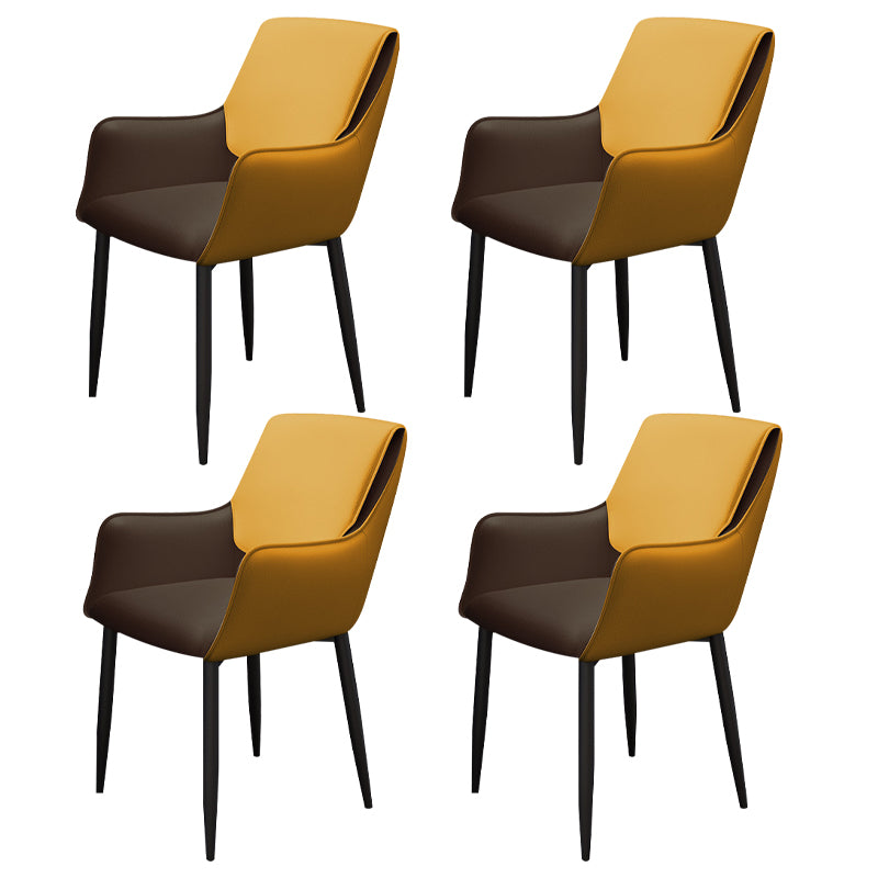 Silla de comedor tapizada con respaldo sólido de metal con brazo para el hogar escandinavo