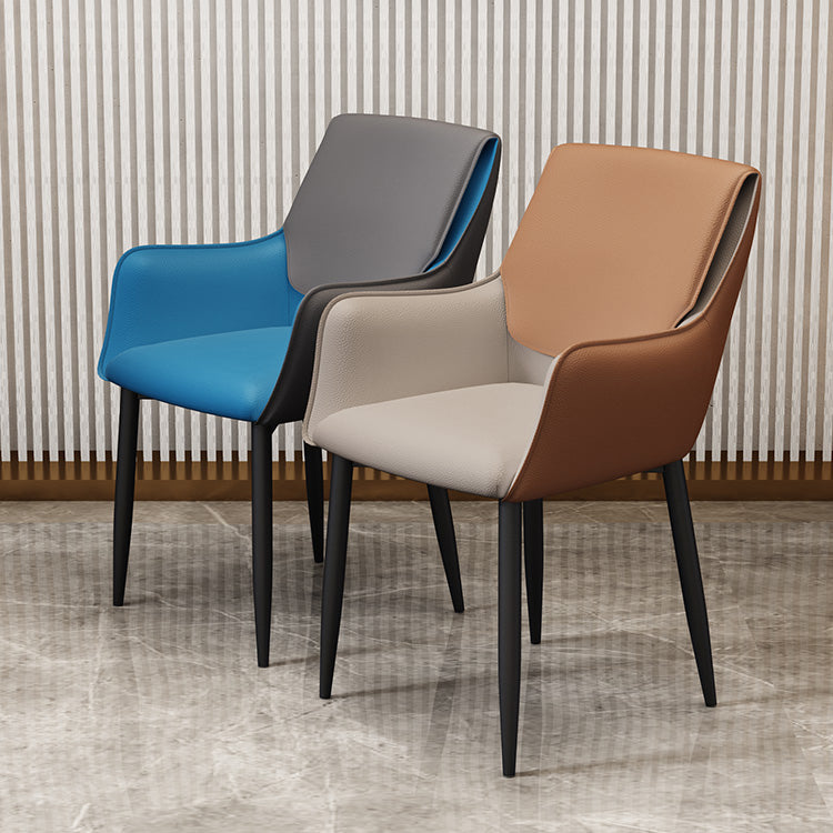 Silla de comedor tapizada con respaldo sólido de metal con brazo para el hogar escandinavo