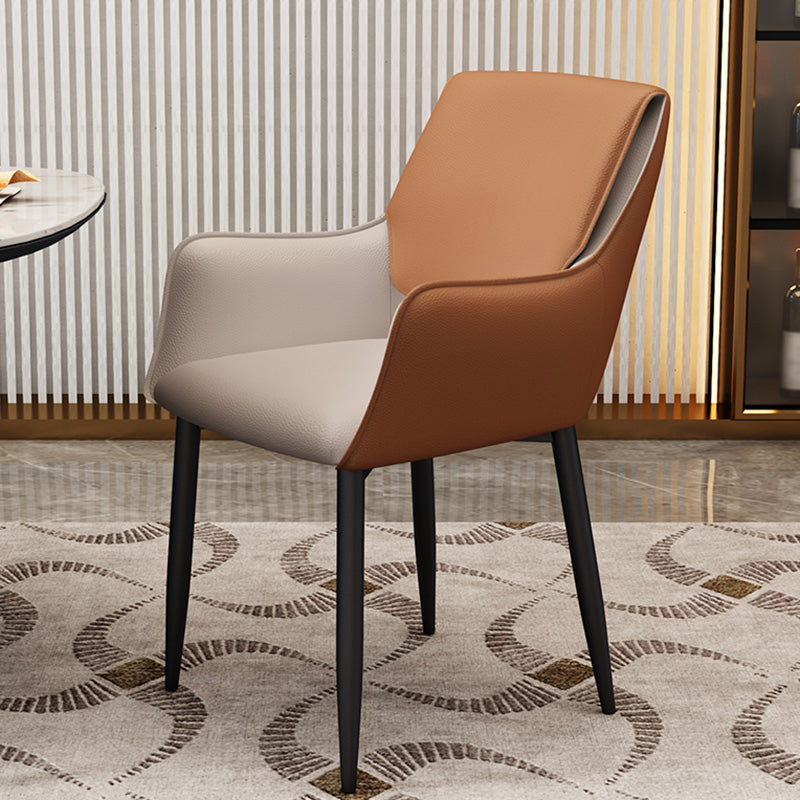 Silla de comedor tapizada con respaldo sólido de metal con brazo para el hogar escandinavo