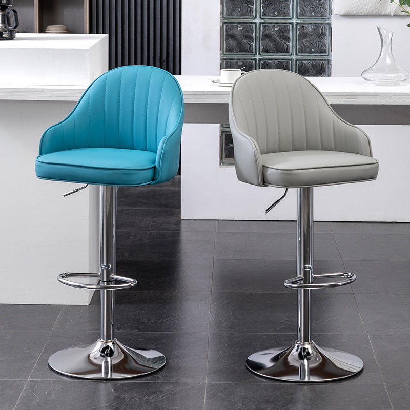 Taburete de bar contemporáneo de altura ajustable, reposapiés, taburete de mostrador con respaldo bajo de cuero