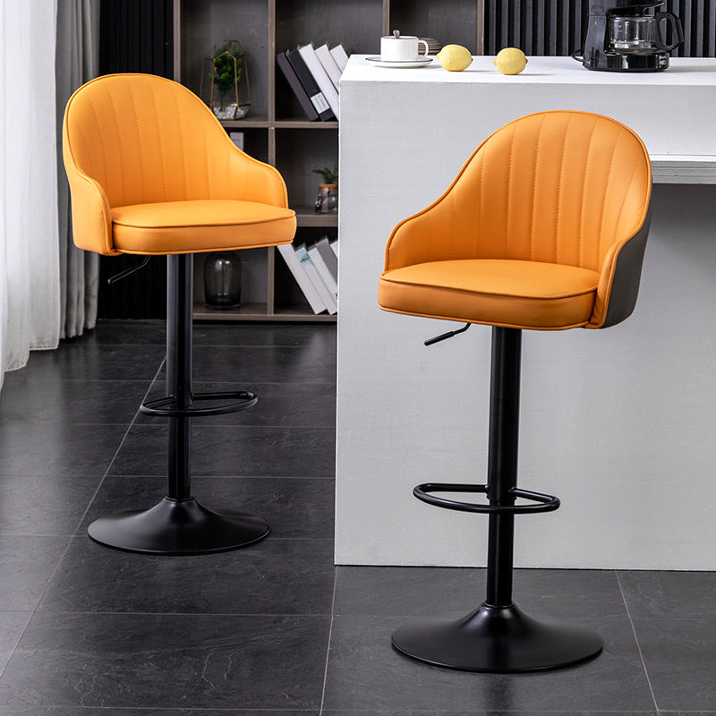 Taburete de bar contemporáneo de altura ajustable, reposapiés, taburete de mostrador con respaldo bajo de cuero