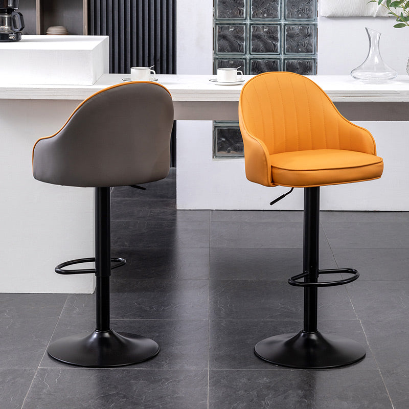 Taburete de bar contemporáneo de altura ajustable, reposapiés, taburete de mostrador con respaldo bajo de cuero