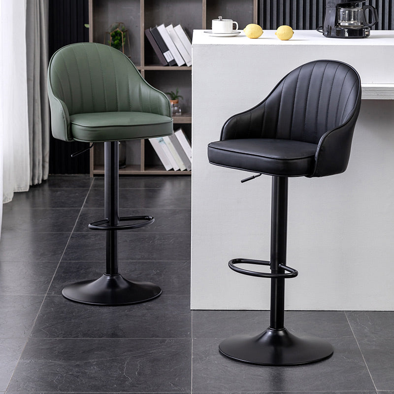 Taburete de bar contemporáneo de altura ajustable, reposapiés, taburete de mostrador con respaldo bajo de cuero