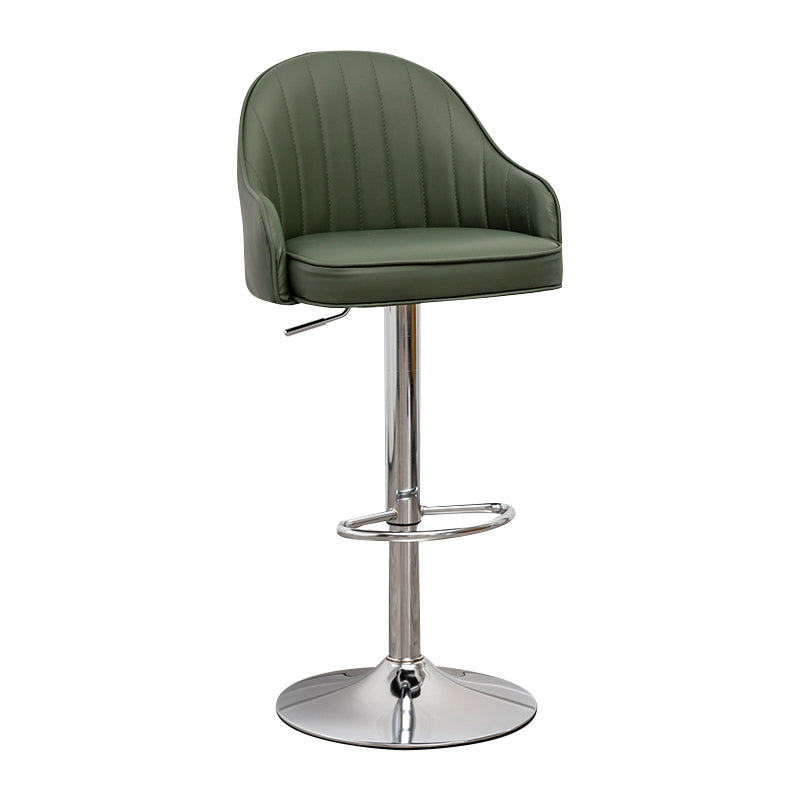 Taburete de bar contemporáneo de altura ajustable, reposapiés, taburete de mostrador con respaldo bajo de cuero