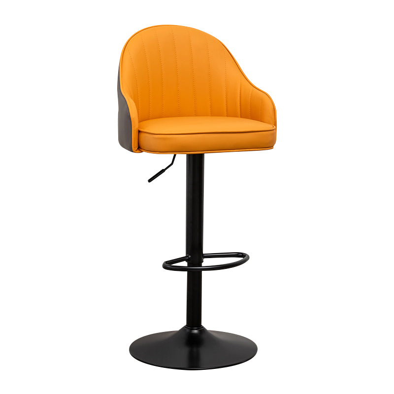 Taburete de bar contemporáneo de altura ajustable, reposapiés, taburete de mostrador con respaldo bajo de cuero