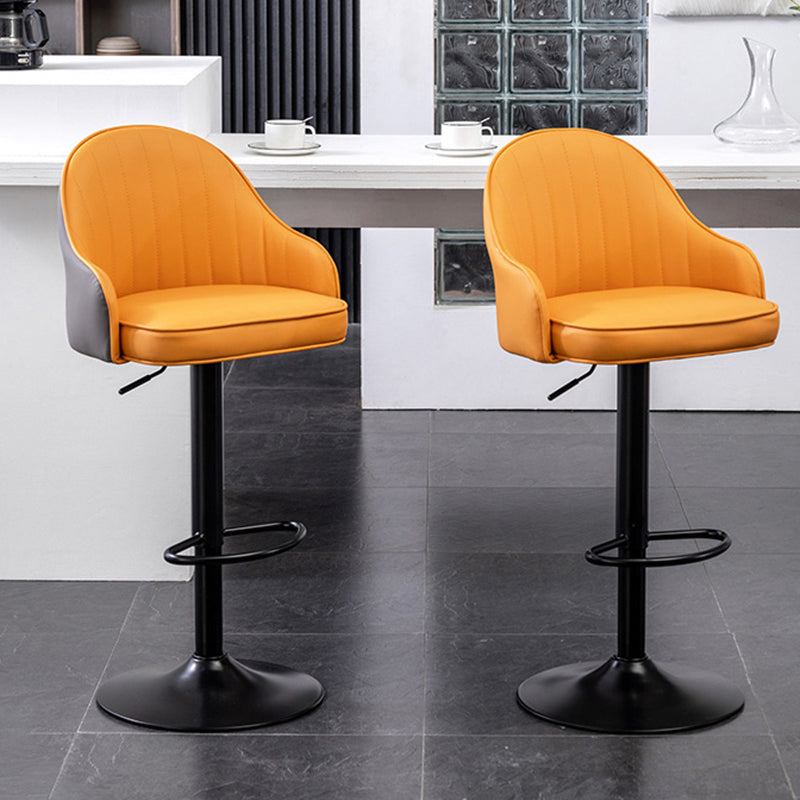 Taburete de bar contemporáneo de altura ajustable, reposapiés, taburete de mostrador con respaldo bajo de cuero