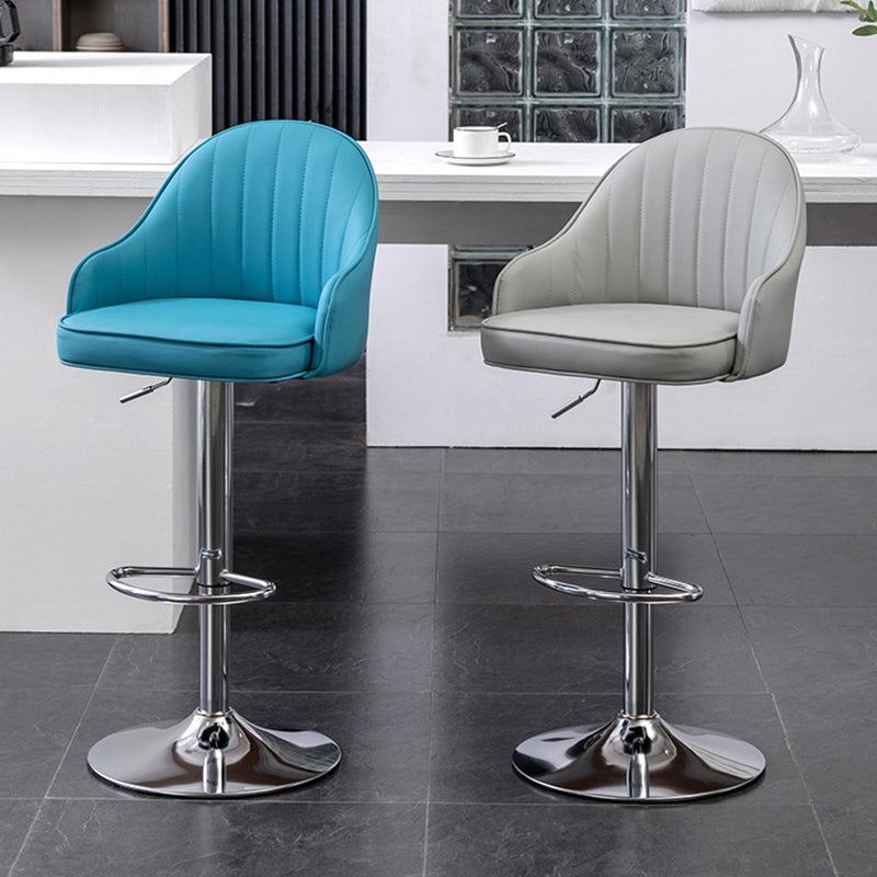 Taburete de bar contemporáneo de altura ajustable, reposapiés, taburete de mostrador con respaldo bajo de cuero
