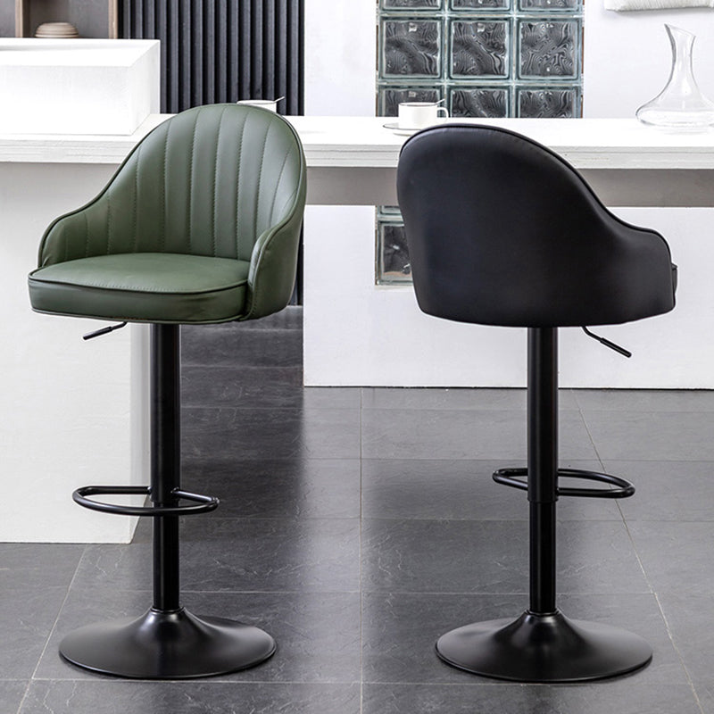 Taburete de bar contemporáneo de altura ajustable, reposapiés, taburete de mostrador con respaldo bajo de cuero