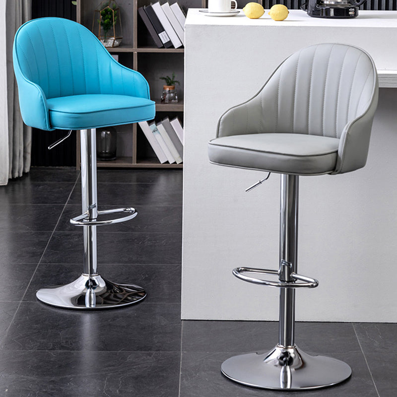 Taburete de bar contemporáneo de altura ajustable, reposapiés, taburete de mostrador con respaldo bajo de cuero