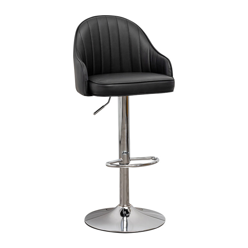 Taburete de bar contemporáneo de altura ajustable, reposapiés, taburete de mostrador con respaldo bajo de cuero