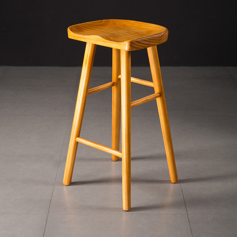 Taburete de bar moderno con asiento de silla de montar, reposapiés sin respaldo de pino, taburete con patas de madera