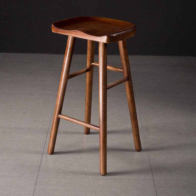 Taburete de bar moderno con asiento de silla de montar, reposapiés sin respaldo de pino, taburete con patas de madera