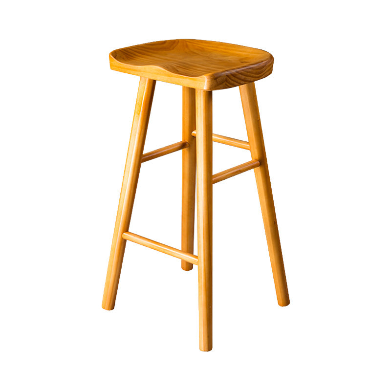 Taburete de bar moderno con asiento de silla de montar, reposapiés sin respaldo de pino, taburete con patas de madera
