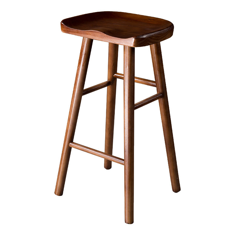 Taburete de bar moderno con asiento de silla de montar, reposapiés sin respaldo de pino, taburete con patas de madera