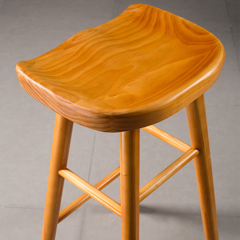 Taburete de bar moderno con asiento de silla de montar, reposapiés sin respaldo de pino, taburete con patas de madera