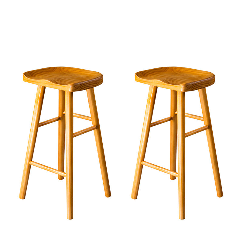 Taburete de bar moderno con asiento de silla de montar, reposapiés sin respaldo de pino, taburete con patas de madera