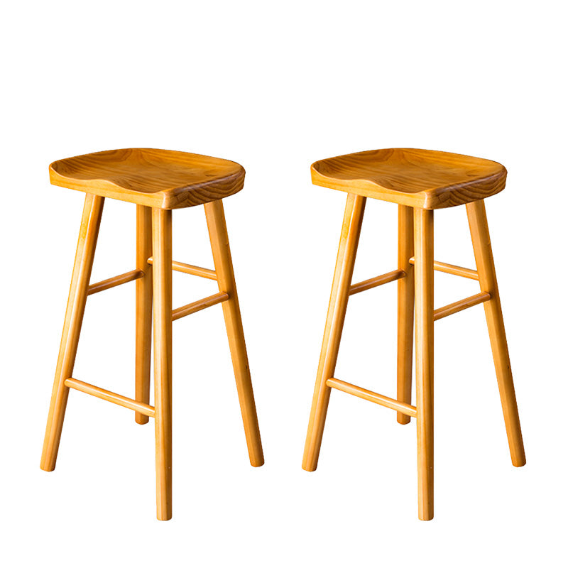 Taburete de bar moderno con asiento de silla de montar, reposapiés sin respaldo de pino, taburete con patas de madera