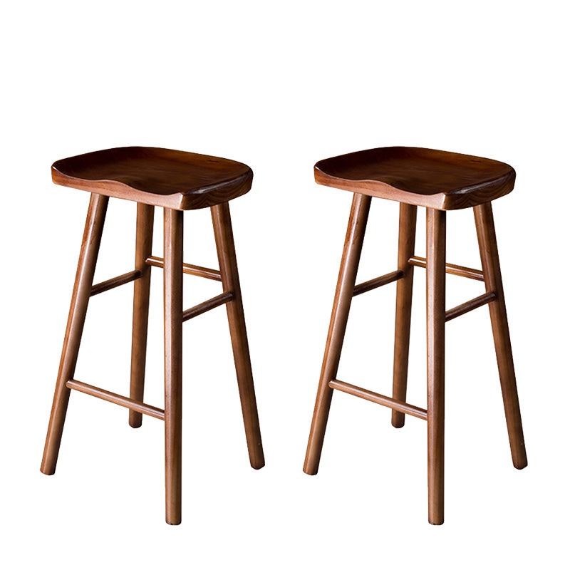 Taburete de bar moderno con asiento de silla de montar, reposapiés sin respaldo de pino, taburete con patas de madera