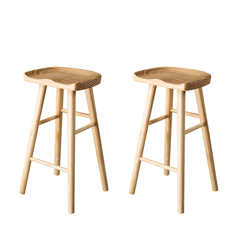 Taburete de bar moderno con asiento de silla de montar, reposapiés sin respaldo de pino, taburete con patas de madera