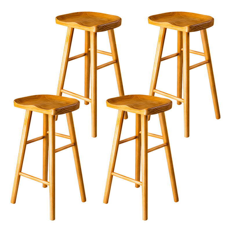 Taburete de bar moderno con asiento de silla de montar, reposapiés sin respaldo de pino, taburete con patas de madera
