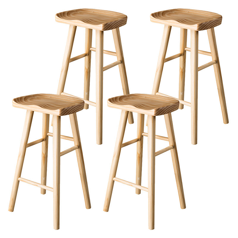 Taburete de bar moderno con asiento de silla de montar, reposapiés sin respaldo de pino, taburete con patas de madera