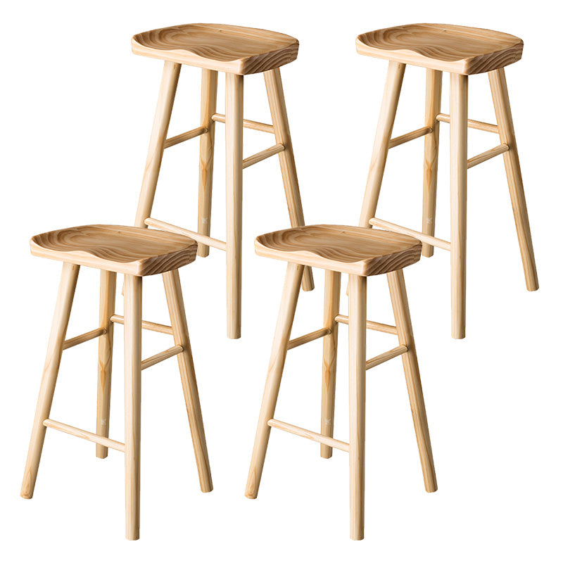 Taburete de bar moderno con asiento de silla de montar, reposapiés sin respaldo de pino, taburete con patas de madera