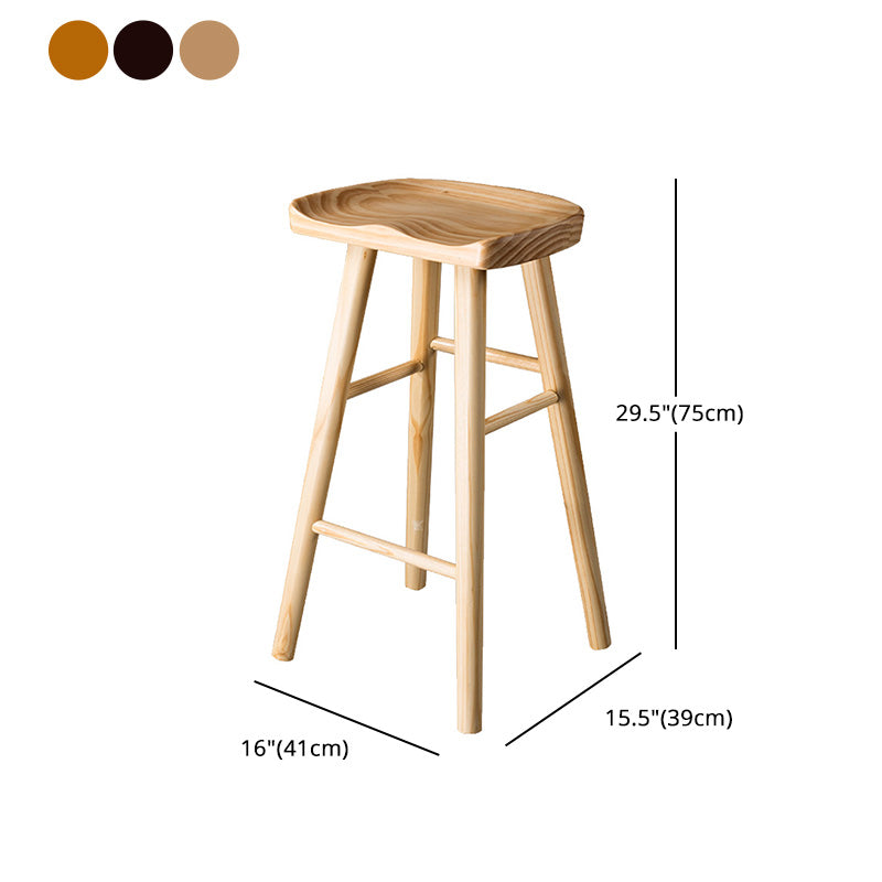 Taburete de bar moderno con asiento de silla de montar, reposapiés sin respaldo de pino, taburete con patas de madera