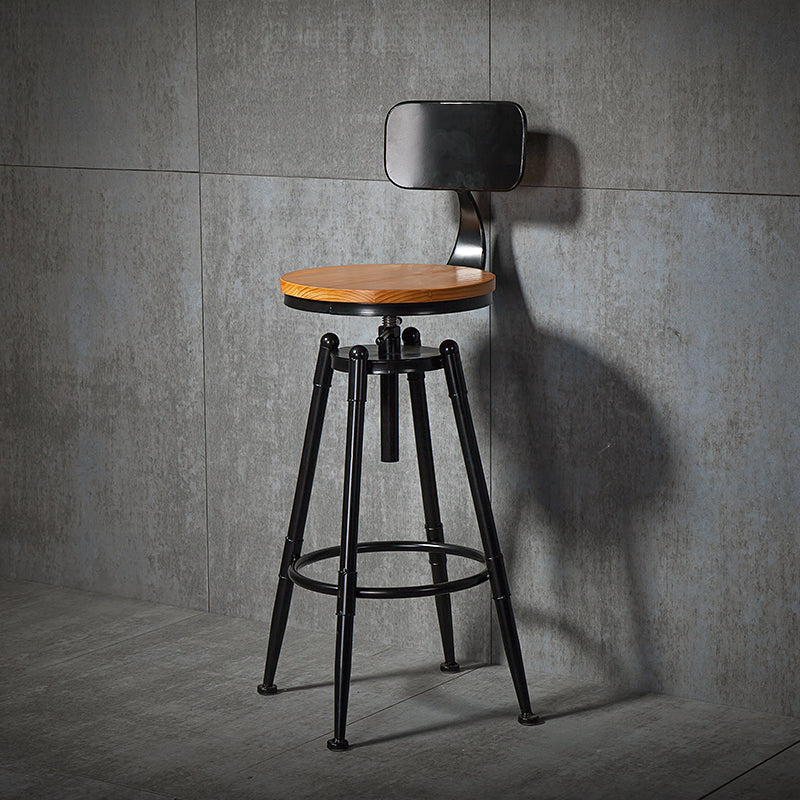 Coffee Shop Footrest Bar Stool Wood Counter-height Stool with Iron Legs