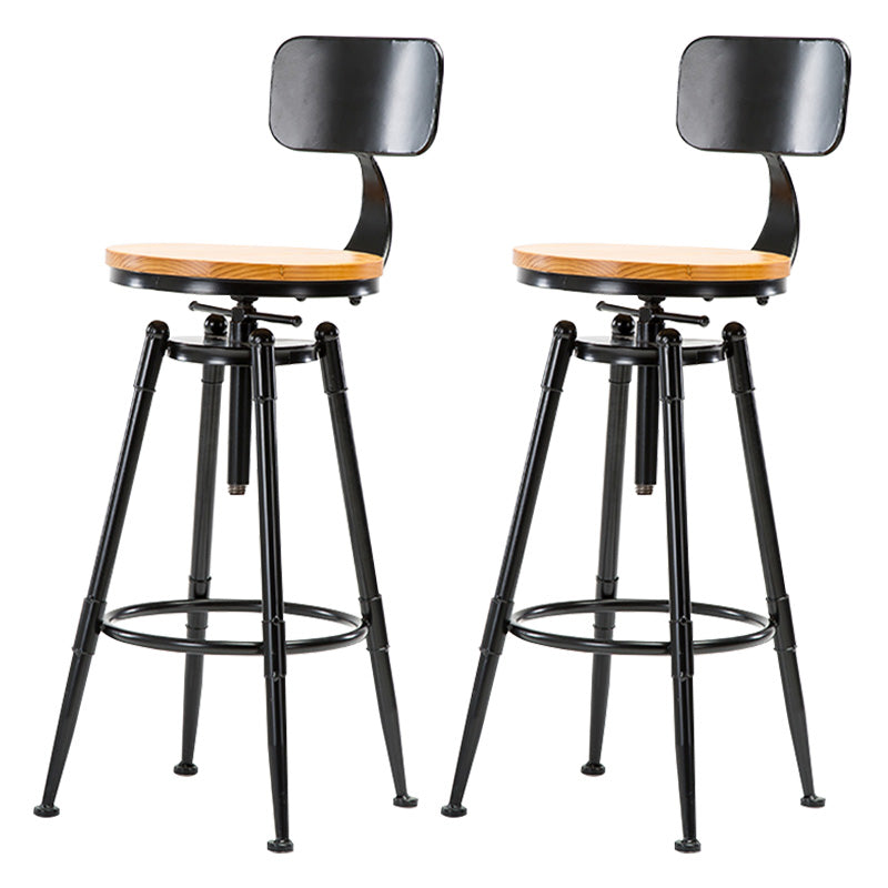 Coffee Shop Footrest Bar Stool Wood Counter-height Stool with Iron Legs
