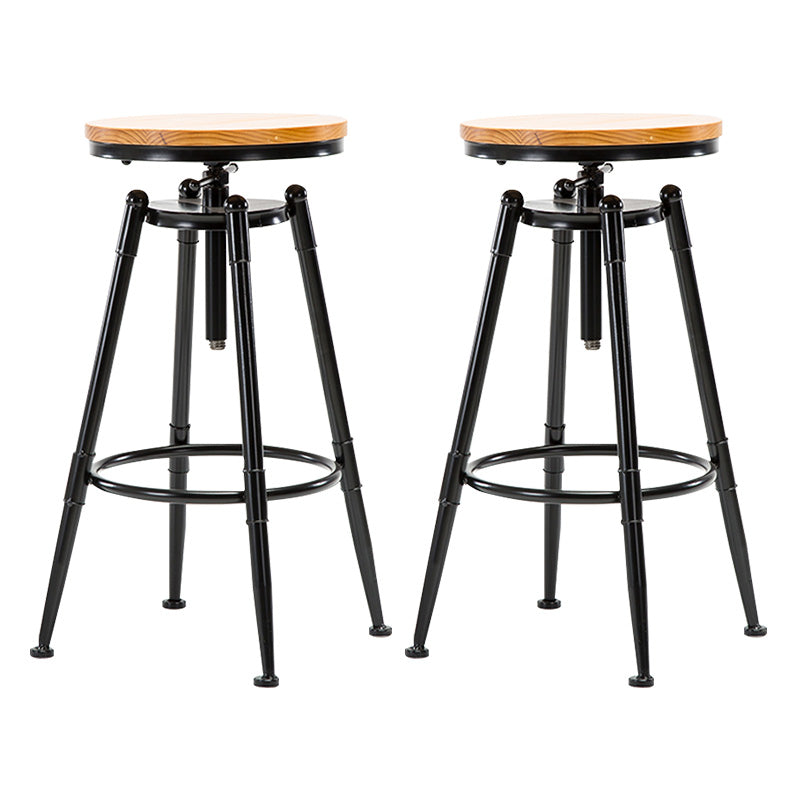 Coffee Shop Footrest Bar Stool Wood Counter-height Stool with Iron Legs
