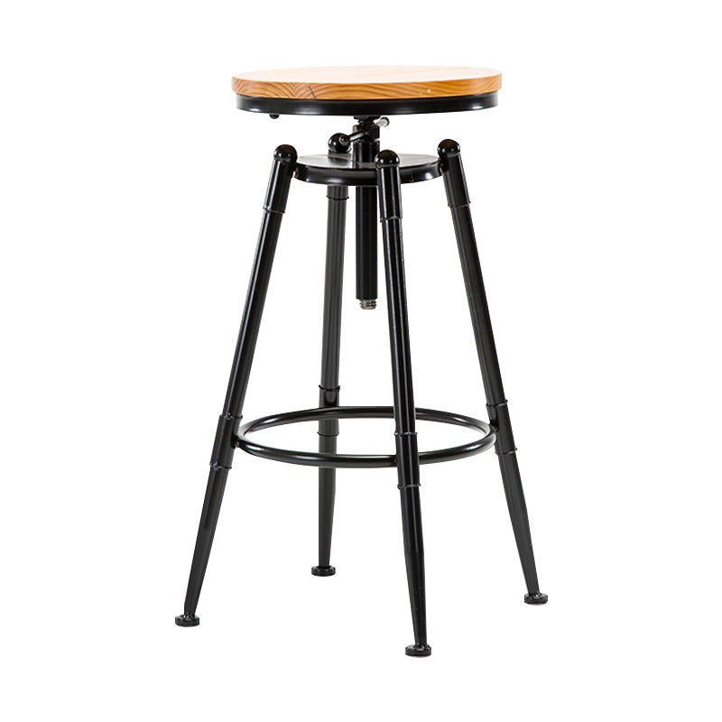 Coffee Shop Footrest Bar Stool Wood Counter-height Stool with Iron Legs