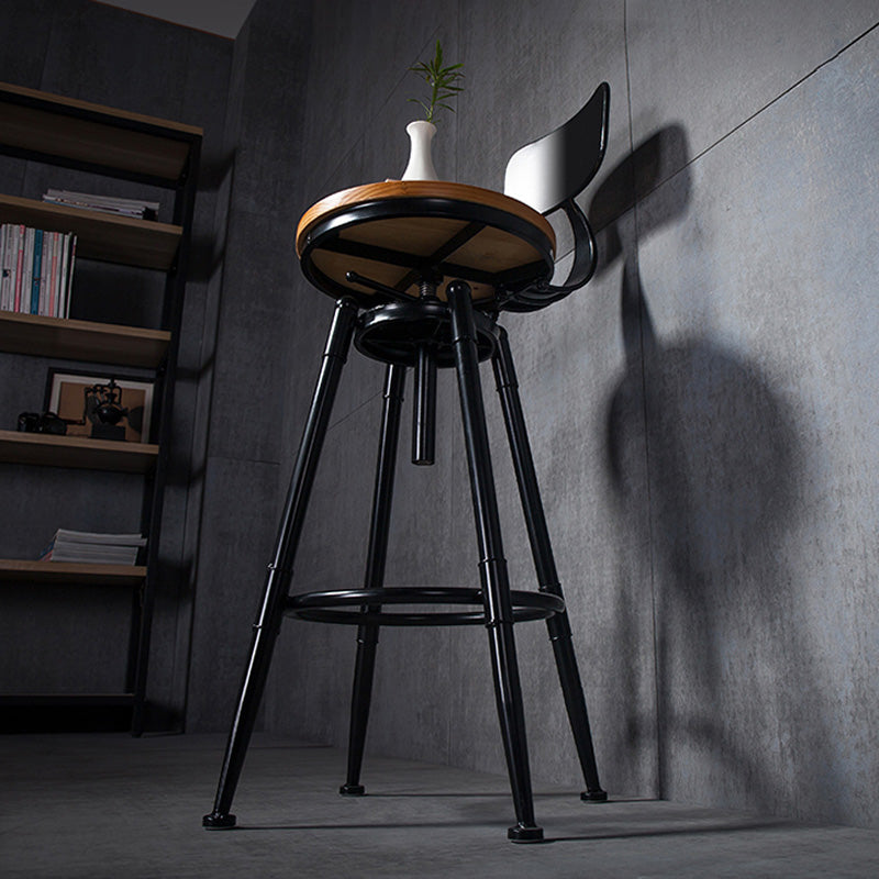 Coffee Shop Footrest Bar Stool Wood Counter-height Stool with Iron Legs