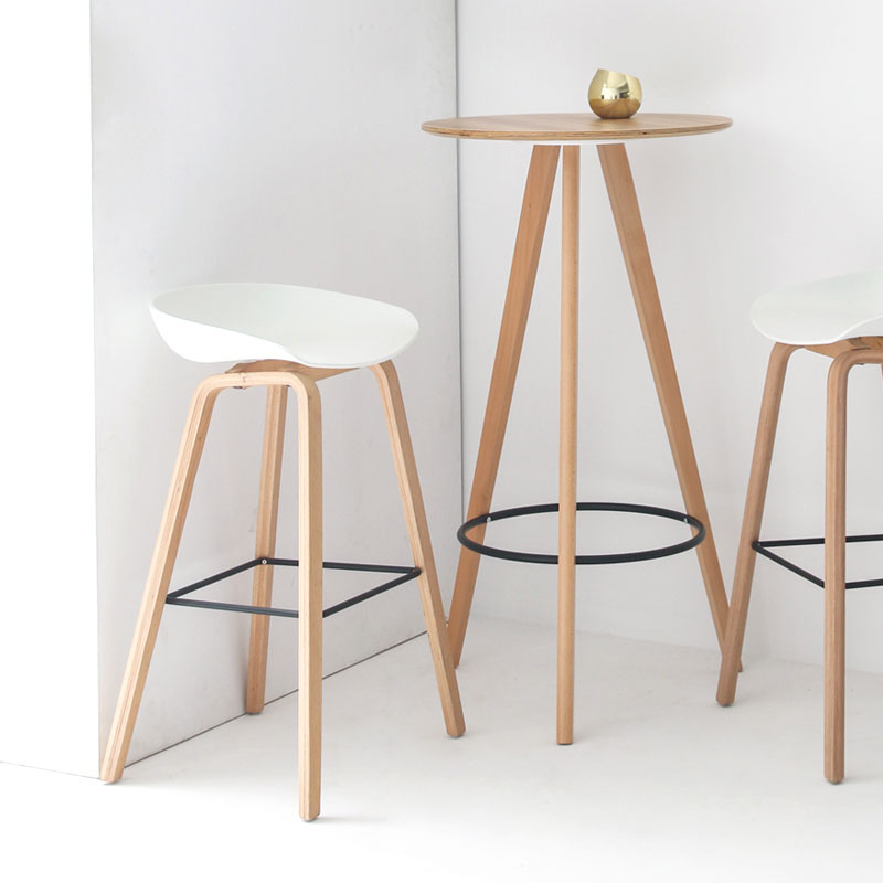Modern Beech Bar Stool Backrest Bucket Counter Height Stool with Plastic Seat