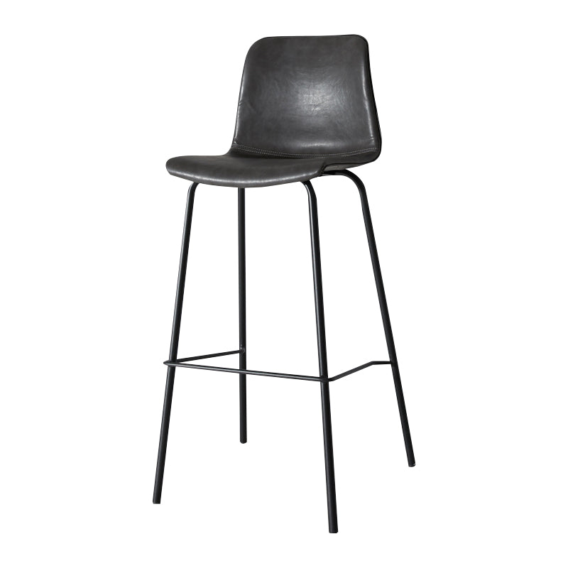 Taburete de bar de cuero interior moderno con reposapiés y respaldo bajo