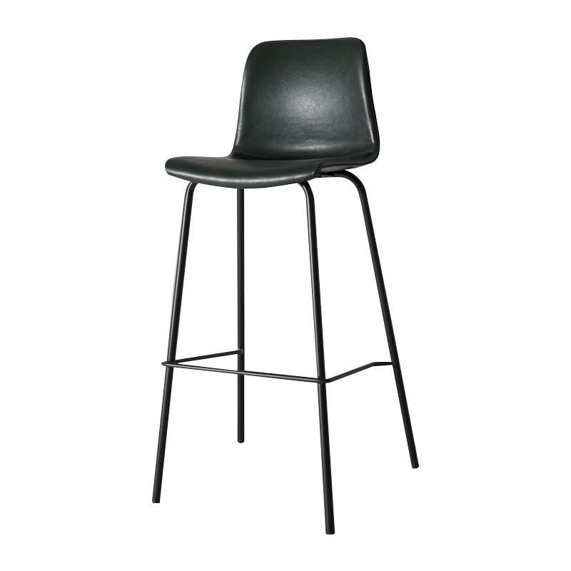 Taburete de bar de cuero interior moderno con reposapiés y respaldo bajo