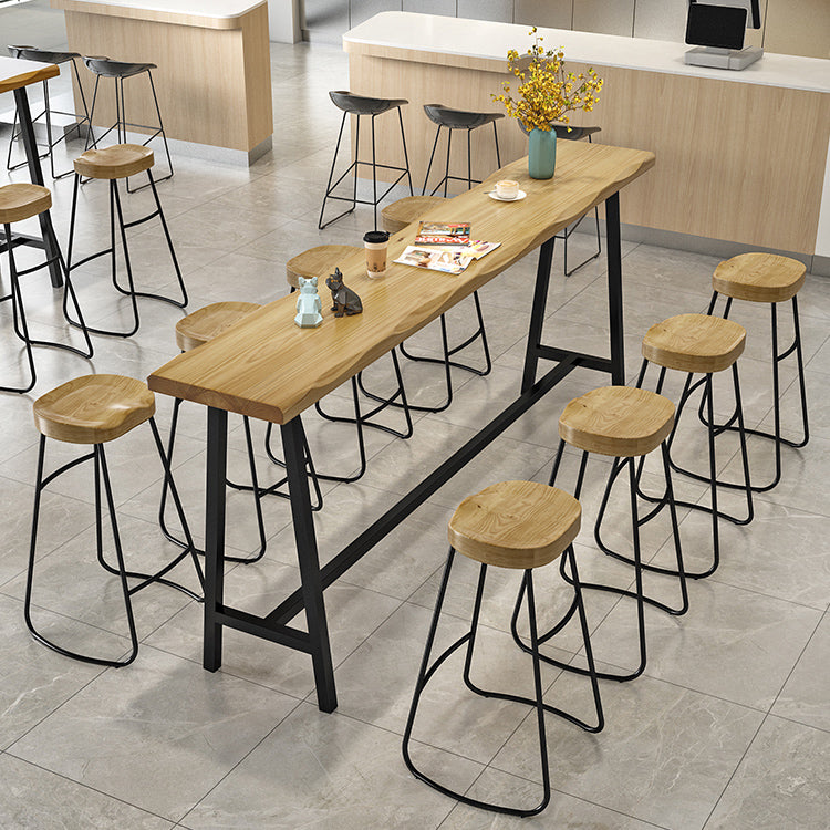Natural and Black Modern Counter Table Trestle Footrest Bistro Bar Table