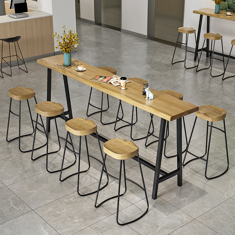 Natural and Black Modern Counter Table Trestle Footrest Bistro Bar Table