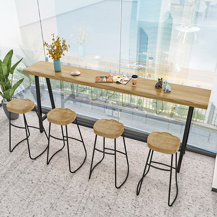 Natural and Black Modern Counter Table Trestle Footrest Bistro Bar Table