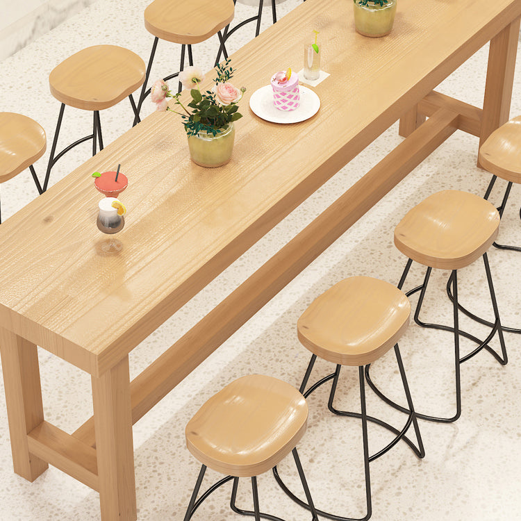 Natural Solid Wood Pub/Bar Table Modern Rectangle Footrest Counter-height Pub Table