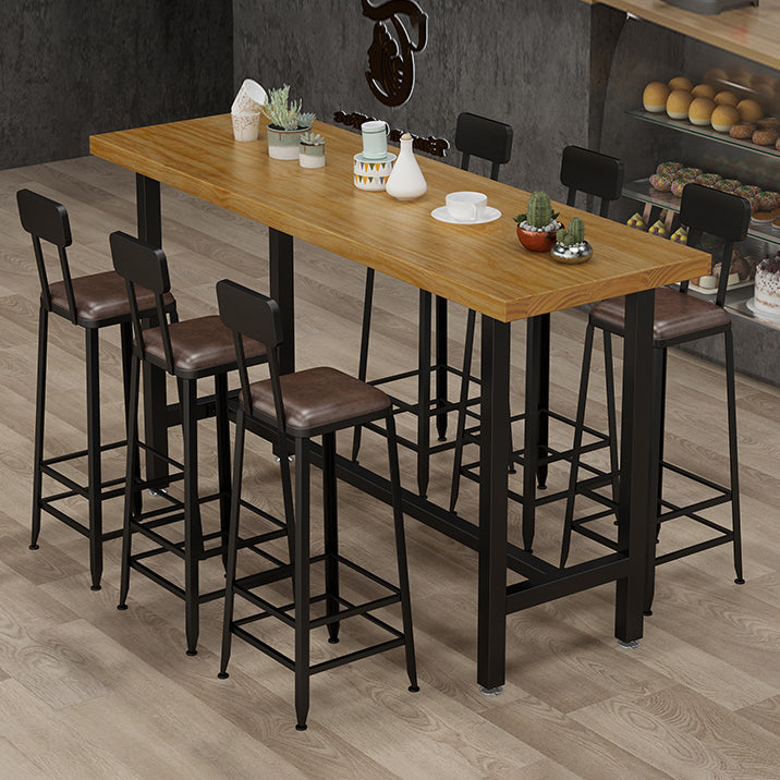 Cafe Modern Solid Wood Bistro Table Rectangle Footrest Trestle Pub Bar Table