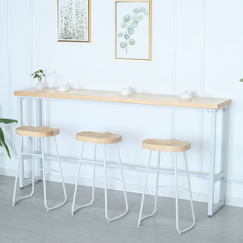 Modern Rectangle Bar Table Wood Bar Height Table with Iron Base in White, Only Table