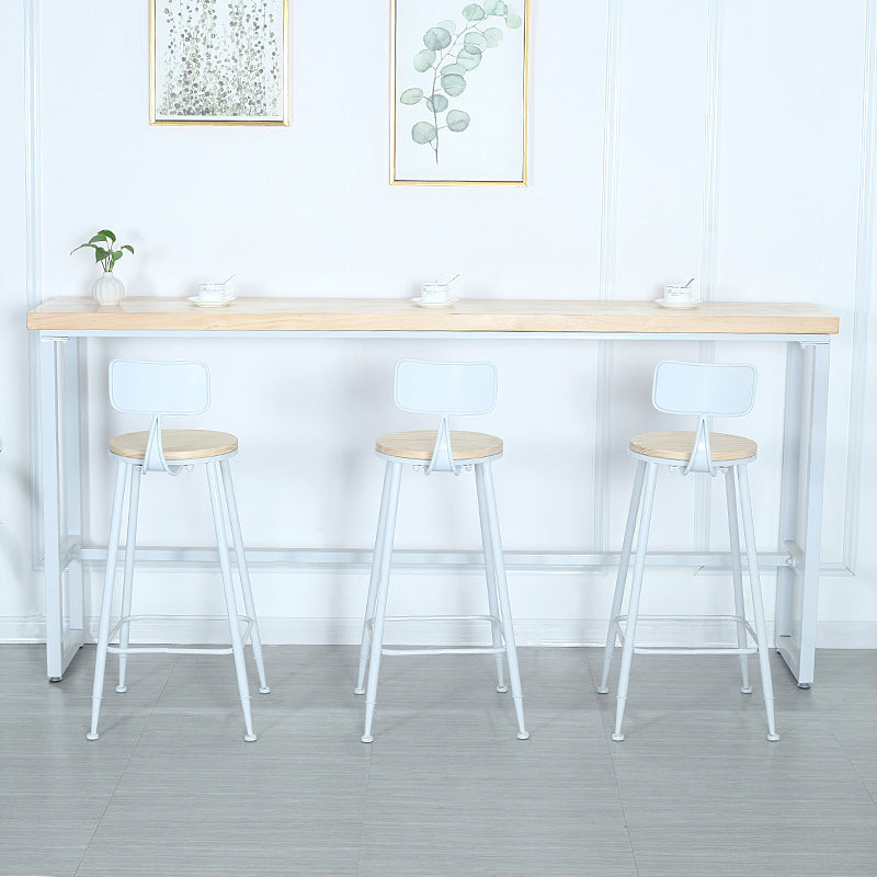 Modern Rectangle Bar Table Wood Bar Height Table with Iron Base in White, Only Table