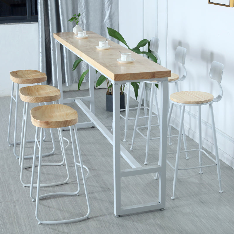 Modern Rectangle Bar Table Wood Bar Height Table with Iron Base in White, Only Table